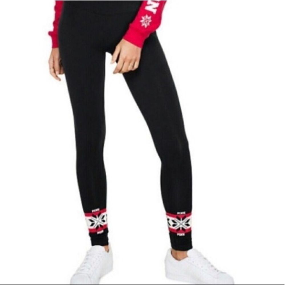PINK Yoga Black Winter Snowflake Leggings - Sz XS